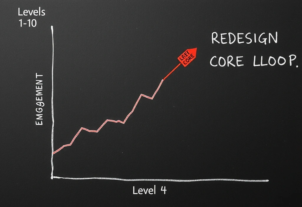 Hand-drawn engagement chart showing a drop in Level 4